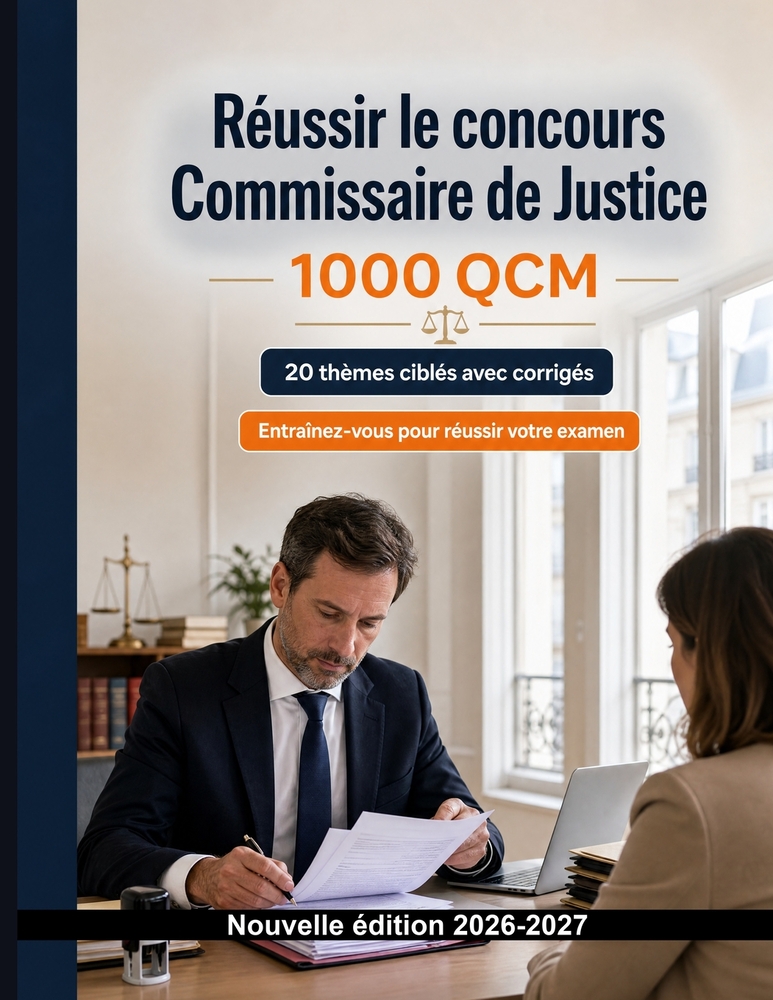 Réussir le concours Commissaire de Justice 1000 QCM commentés pour certifier: Missions, déontologie, actes, saisies et responsabilité entraînement cib cover