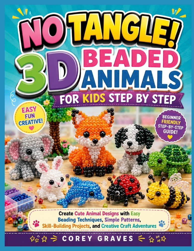 No Tangle! 3D Beaded Animals for Kids Step by Step: Create Cute Animal Designs with Easy Beading Techniques, Simple Patterns, Skill-Building Projects, cover