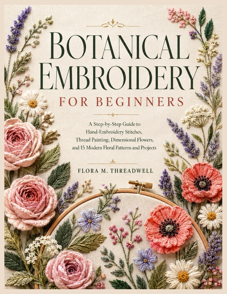 Botanical Embroidery for Beginners: A Step-by-Step Guide to Hand-Embroidery Stitches, Thread Painting, Dimensional Flowers, and 15 Modern Floral Patte cover