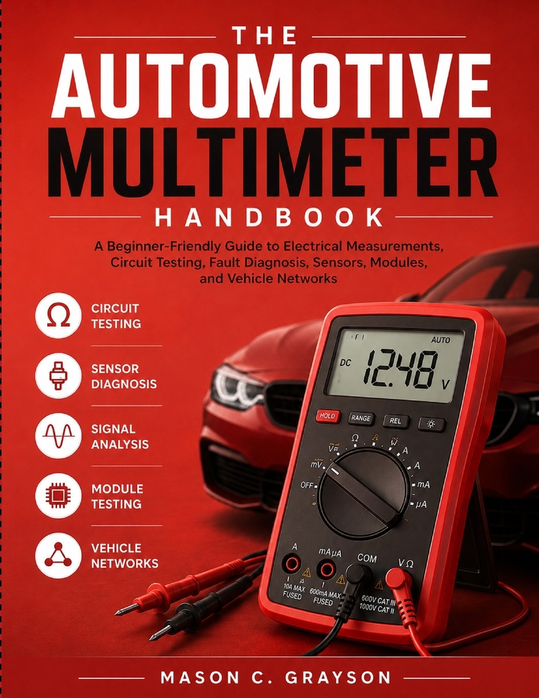 The Automotive Multimeter Handbook: A Beginner-Friendly Guide to Electrical Measurements, Circuit Testing, Fault Diagnosis, Sensors, Modules, and Vehi cover