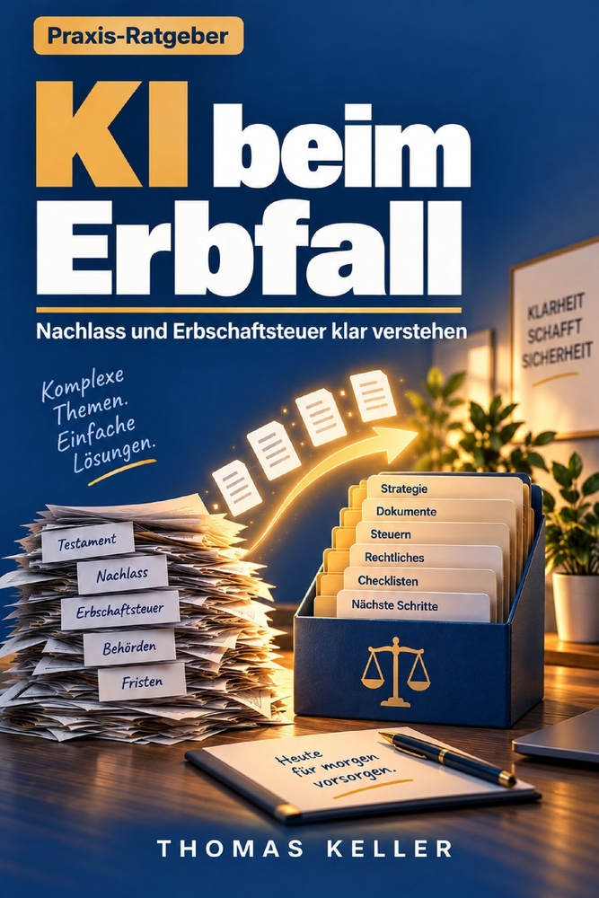 KI beim Erbfall: Erbschein, Nachlass und Erbschaftsteuer verstehen - wie künstliche Intelligenz Erben die Verwaltungsarbeit abnimmt cover