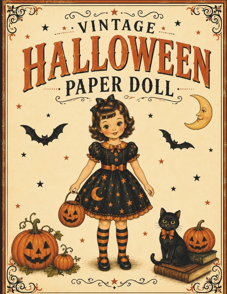 Vintage Halloween Paper Doll: A Charming Cut-Out Doll with Halloween Costumes and Accessories cover