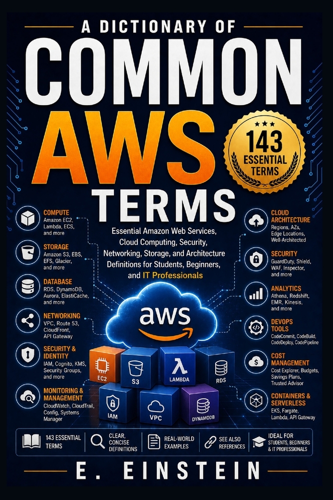 A Dictionary of Common AWS Terms: Essential Amazon Web Services, Cloud Computing, Security, Networking, Storage, and Architecture Definitions for Stud cover