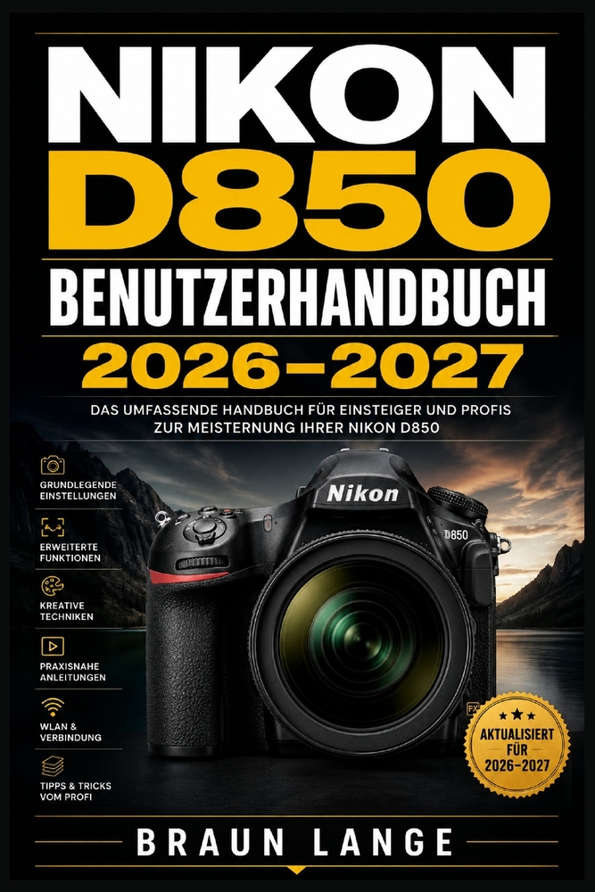 Nikon D850 Benutzerhandbuch 2026-2027: Praxisnah fotografieren: Einrichtung, Belichtung, Autofokus, Serienaufnahme, Video, Individualisierung und krea cover