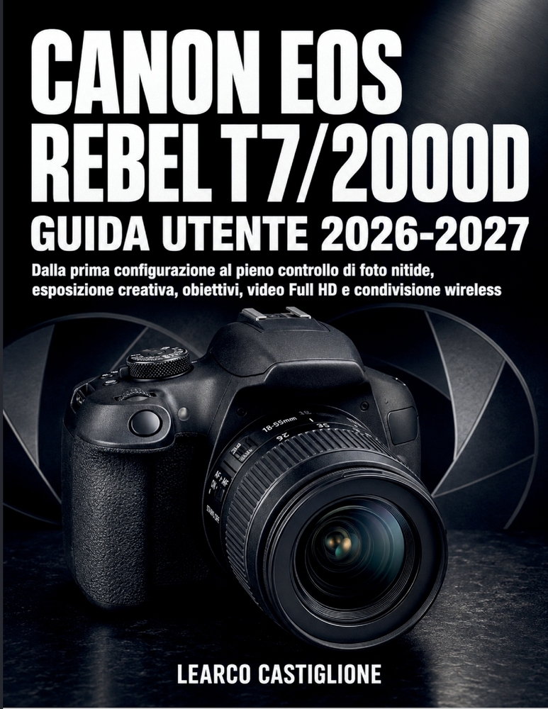 Canon Eos Rebel T7/2000d Guida Utente 2026-2027: Dalla prima configurazione al pieno controllo di foto nitide, esposizione creativa, obiettivi, video cover
