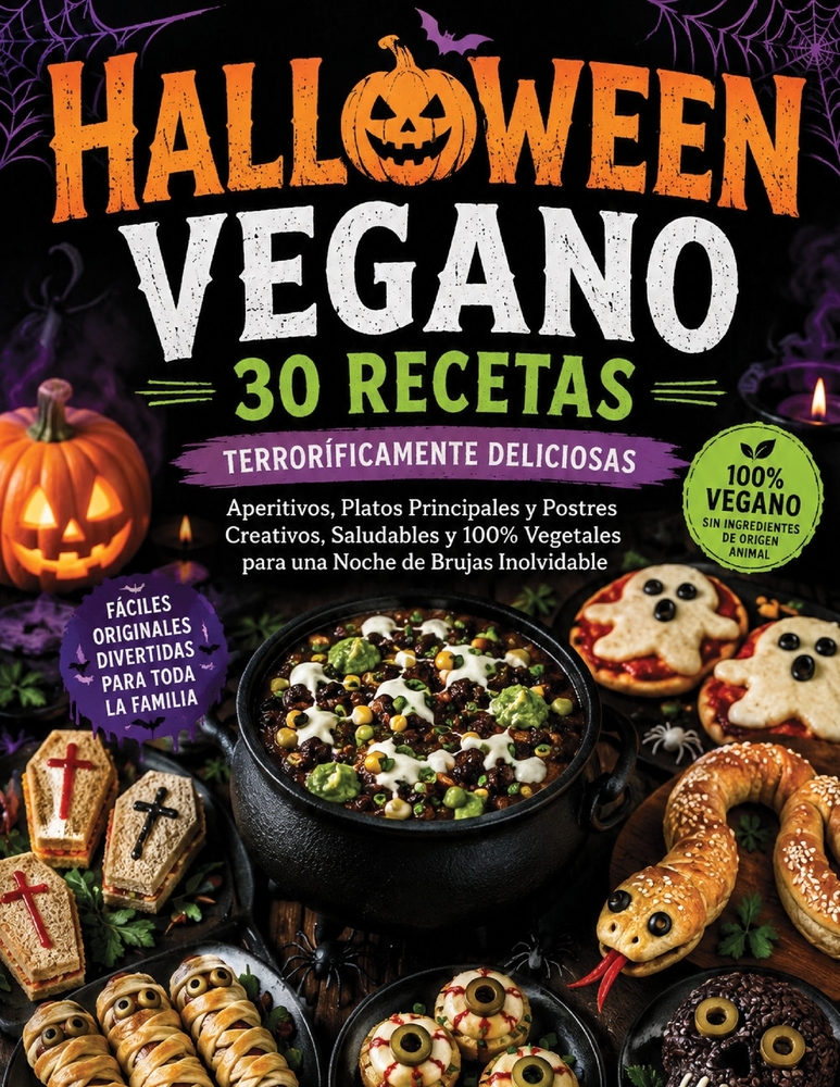 Halloween Vegano: 30 Recetas Terroríficamente Deliciosas: Recetas Veganas Fáciles y Originales para Halloween Aperitivos, Platos Principales y Acompañ cover