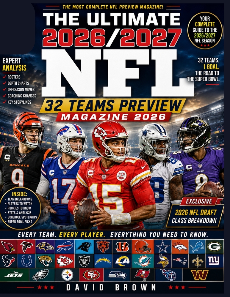 The Ultimate 2026/2027 NFL 32 Teams Preview Magazine 2026: The Complete Advanced Analytics on Top Team Previews, Player Projections, 2026 Betting Angl cover
