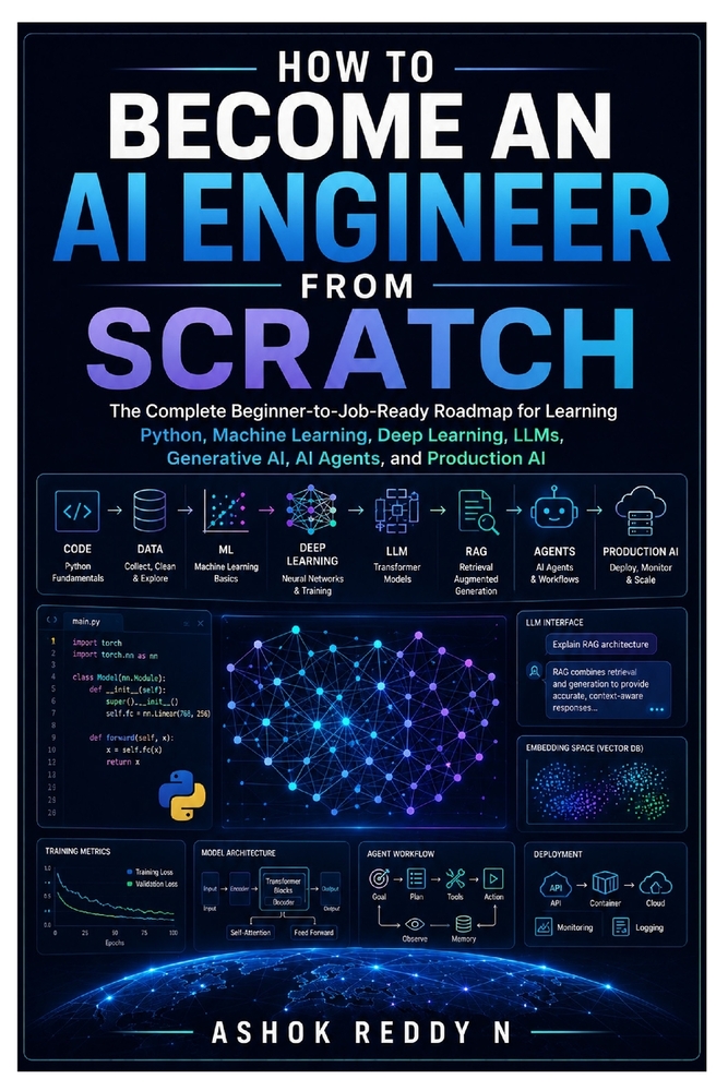 How to Become an AI Engineer from Scratch: The Complete Beginner-to-Job-Ready Roadmap for Learning Python, Machine Learning, Deep Learning, LLMs, Gene cover