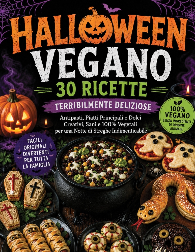 Ricettario Vegano di Halloween: 30 Ricette Terribilmente Deliziose: Ricette Vegane Facili e Creative per Halloween Antipasti Spaventosi, Piatti Princi cover