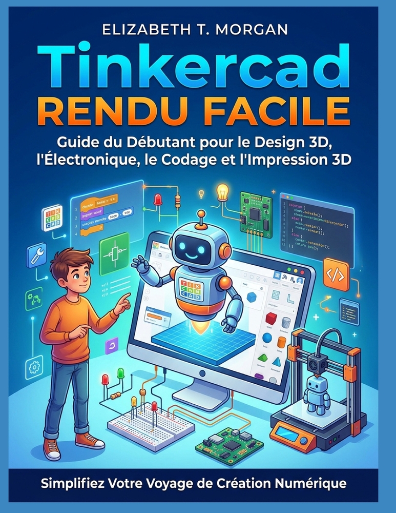 Tinkercad Rendu Facile: Guide du débutants pour le design 3D, l'électronique, le codage et l'impression 3D cover