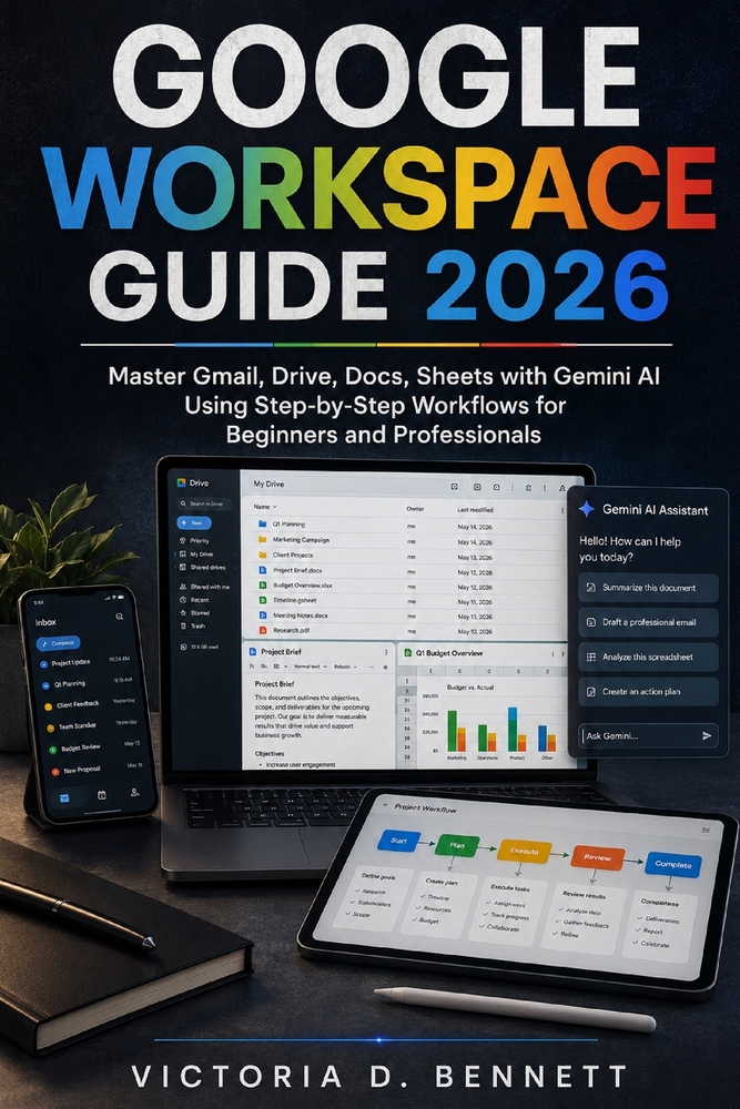 Google Workspace Guide 2026: Master Gmail, Drive, Docs, Sheets with Gemini AI Using Step-by-Step Workflows for Beginners and Professionals cover