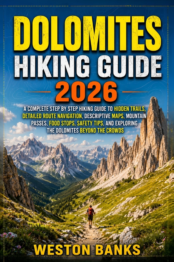 Dolomites HIKING GUIDE 2026: A Complete Step by Step Hiking Guide to Hidden Trails, Detailed Route Navigation, Descriptive Maps, Mountain Passes, Food cover