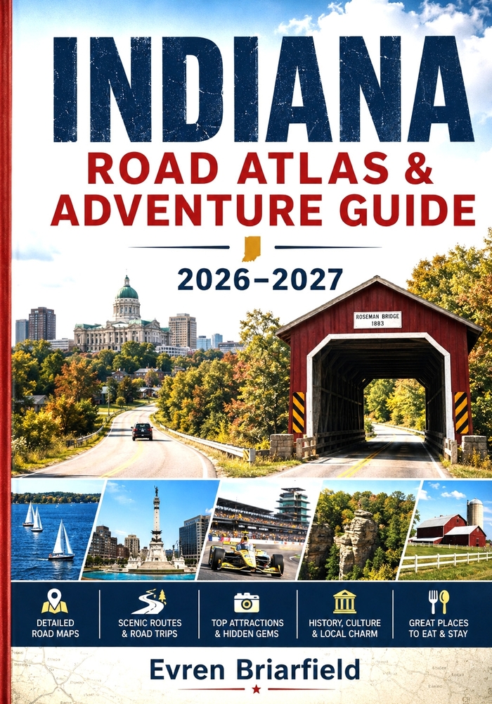 Indiana Road Atlas & Adventure Guide 2026-2027: Hidden Gems, Scenic Byways, State Parks, Covered Bridges, Historic Sites, Local Eats & Weekend Escapes cover