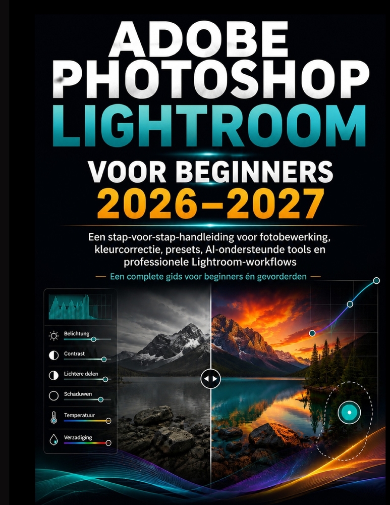 Adobe Photoshop Lightroom Voor Beginners 2026-2027: Een stapsgewijze handleiding voor fotobewerking en kleurcorrectie. Voorinstellingen, AI-gestuurde cover