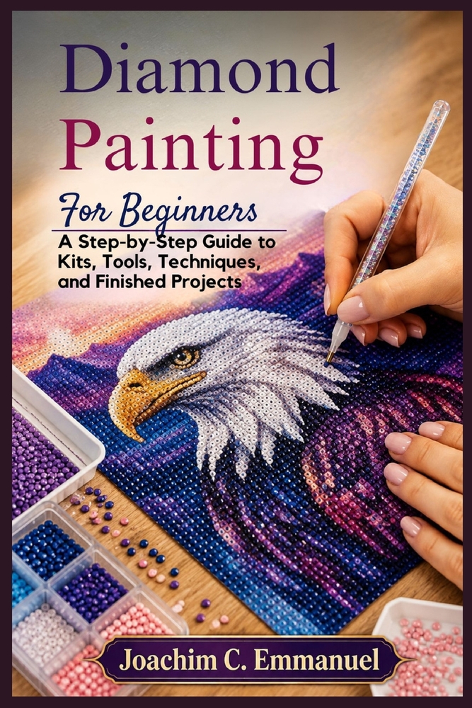 Diamond Painting For Beginners: A Step-by-Step Guide to Kits, Tools, Techniques, and Finished Projects cover