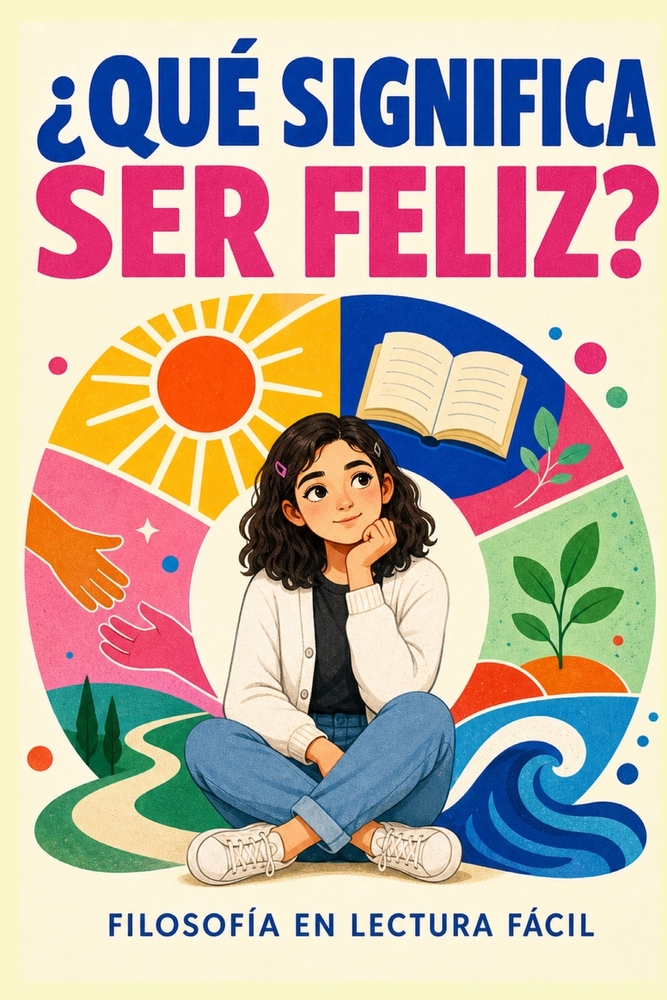 ¿Qué significa ser feliz?: Una aventura filosófica de Lectura Fácil para comprender tus emociones, elegir lo que importa y construir una vida con sent cover