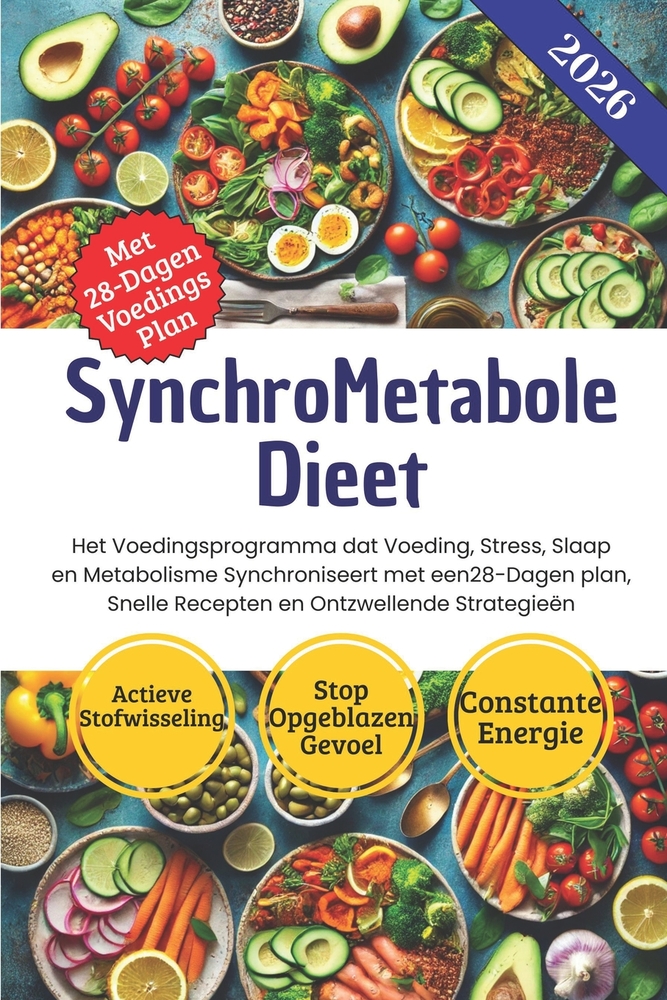 SynchroMetabole Dieet: Het Voedingsprogramma dat Voeding, Stress, Slaap en Metabolisme Synchroniseert met een 28-Dagenplan, Snelle Recepten en Ontzwel cover