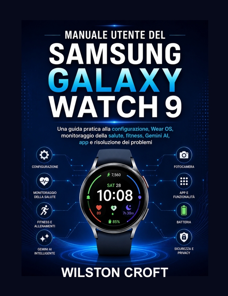Manuale utente del Samsung Galaxy Watch 9: Una guida pratica alla configurazione, Wear OS, monitoraggio della salute, fitness, Gemini AI, app e risolu cover