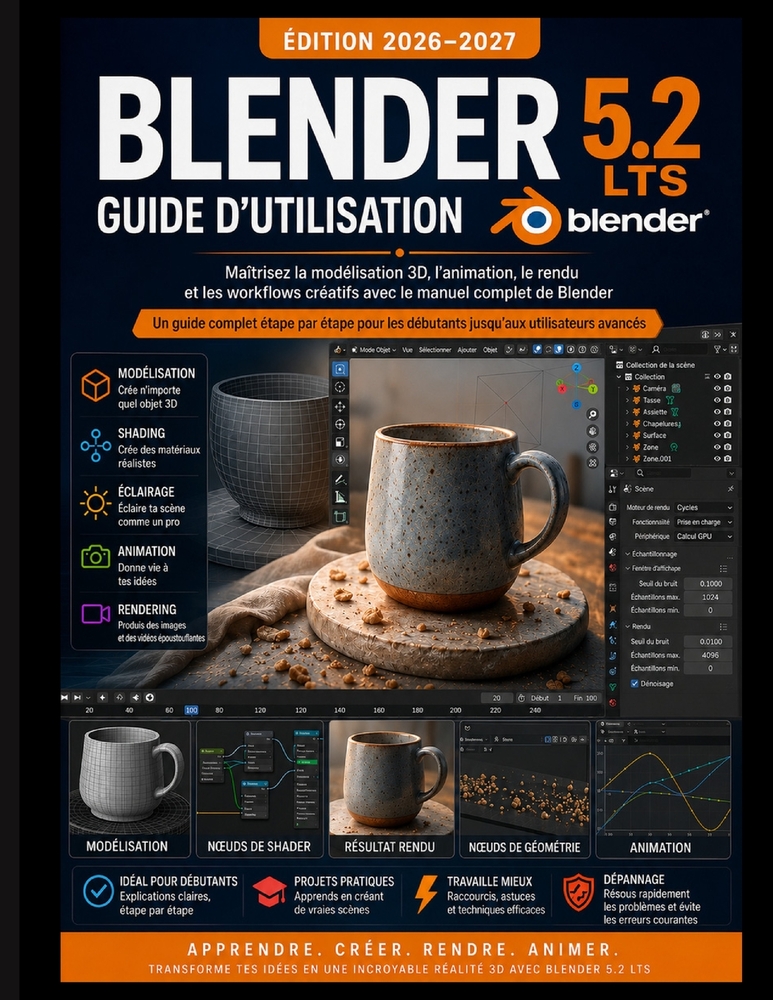 Blender 5.2 Lts Guide de l'Utilisateur 2026-2027: Maîtriser la modélisation 3D, l'animation et le rendu. et des flux de travail créatifs avec le manue cover