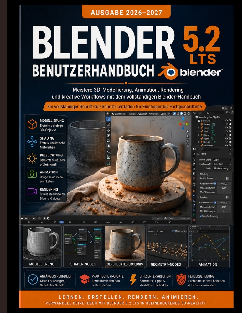Blender 5.2 Lts Benutzerhandbuch 2026-2027: Meistern Sie 3D-Modellierung, Animation und Rendering. und kreative Arbeitsabläufe mit dem vollständigen B cover