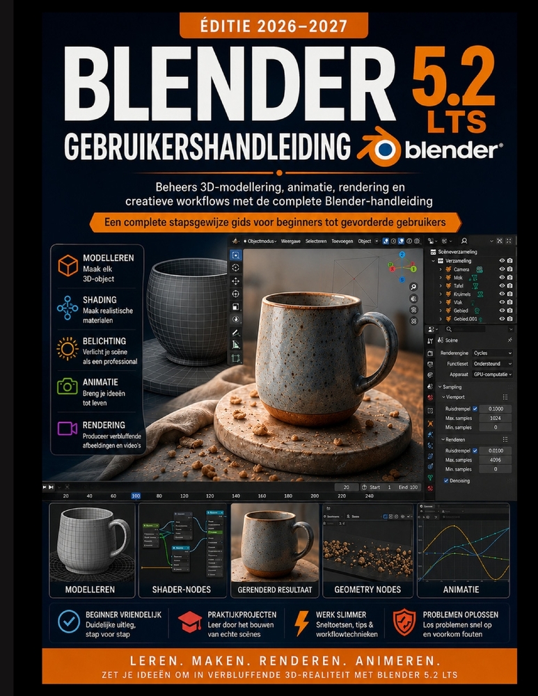 Blender 5.2 Lts Gebruikershandleiding 2026-2027: Beheers 3D-modellering, animatie en rendering. en creatieve workflows met het complete Blender-handbo cover