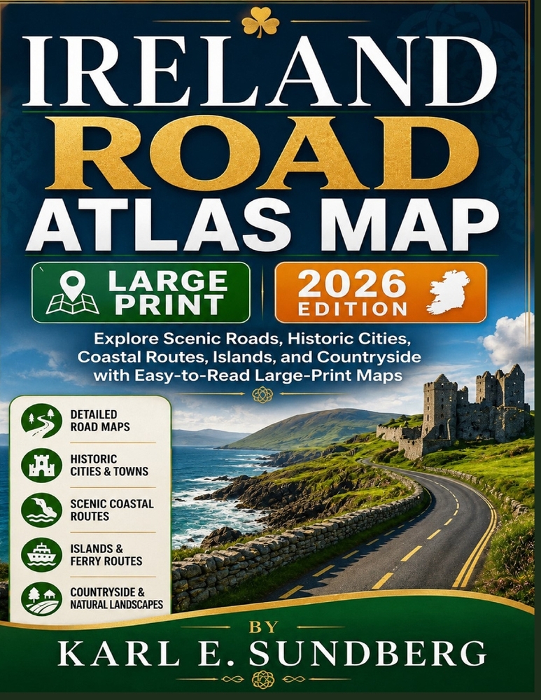 Ireland Road Atlas Map: Explore Scenic Roads, Historic Cities, Coastal Routes, Islands, and Countryside with Easy-to Read Large-Print Maps cover