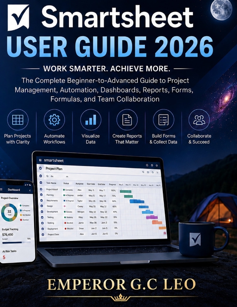 Smartsheet User Guide 2026: The Complete Beginner-to-Advanced Guide to Project Management, Automation, Dashboards, Reports, Forms, Formulas, and Team cover