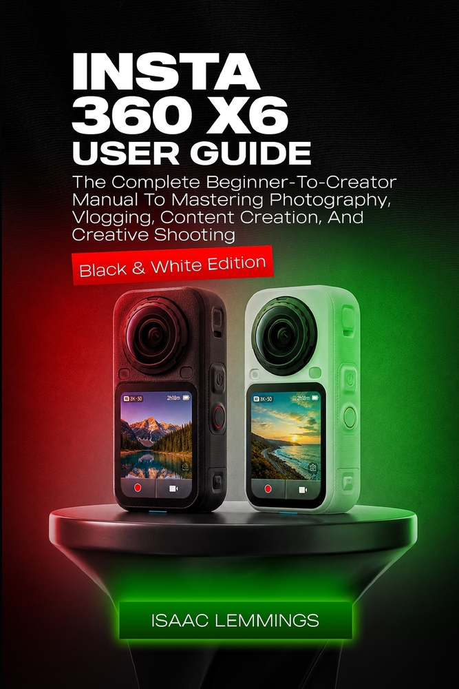 Insta 360 X6 User Guide: The Complete Beginner-To-Creator Manual to Mastering Photography, Vlogging, Content Creation, and Creative Shooting (Black & cover