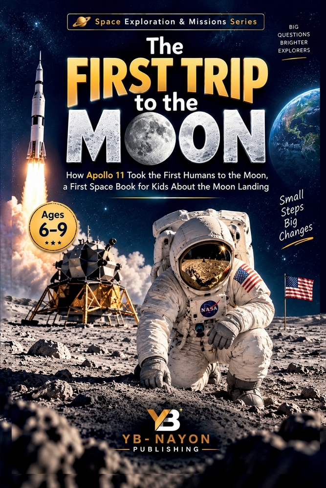 The First Trip to the Moon: How Did Humans First Land on the Moon, a First Space Book for Kids About Apollo cover