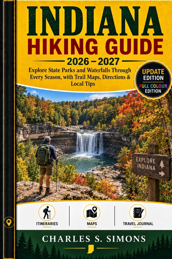 Indiana Hiking Guide 2026-2027: Explore State Parks and Waterfalls Through Every Season, with Trail Maps, Directions & Local Tips cover