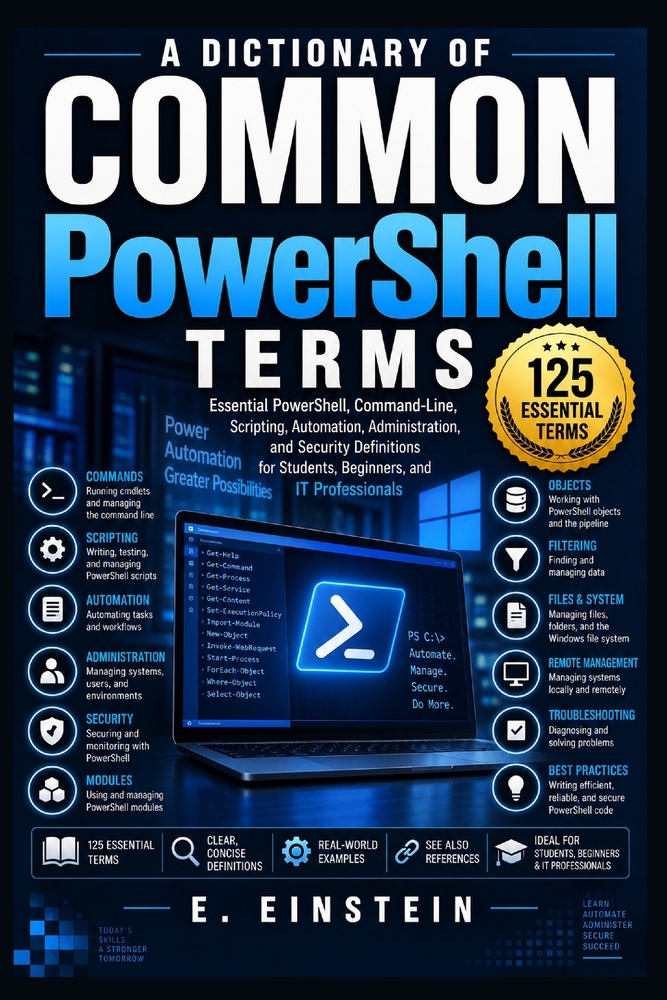 A Dictionary of Common PowerShell Terms: Essential PowerShell, Command-Line, Scripting, Automation, Administration, and Security Definitions for Stude cover