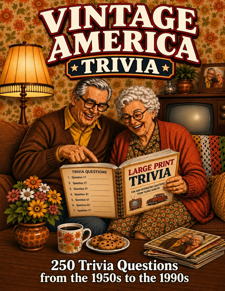 Vintage America Trivia: 250 Large Print Multiple-Choice Trivia Questions from the 1950s to the 1990s for Seniors and Baby Boomers cover