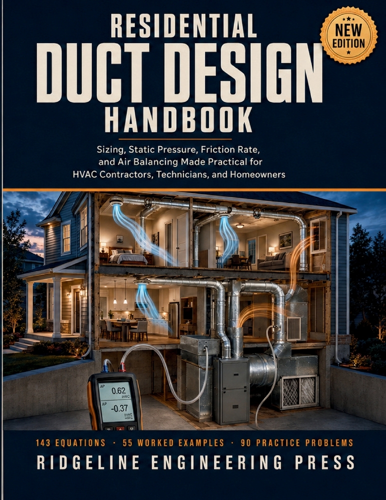 Residential Duct Design Handbook: Sizing, Static Pressure, Friction Rate, and Air Balancing Made Practical for HVAC Contractors, Technicians, and Home cover