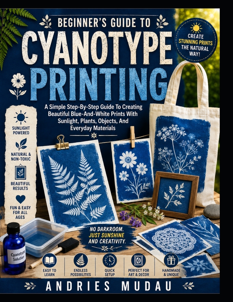 Beginner's Guide to Cyanotype Printing: A Simple Step-By-Step Guide To Creating Beautiful Blue-And-White Prints With Sunlight, Plants, Objects, And Ev cover