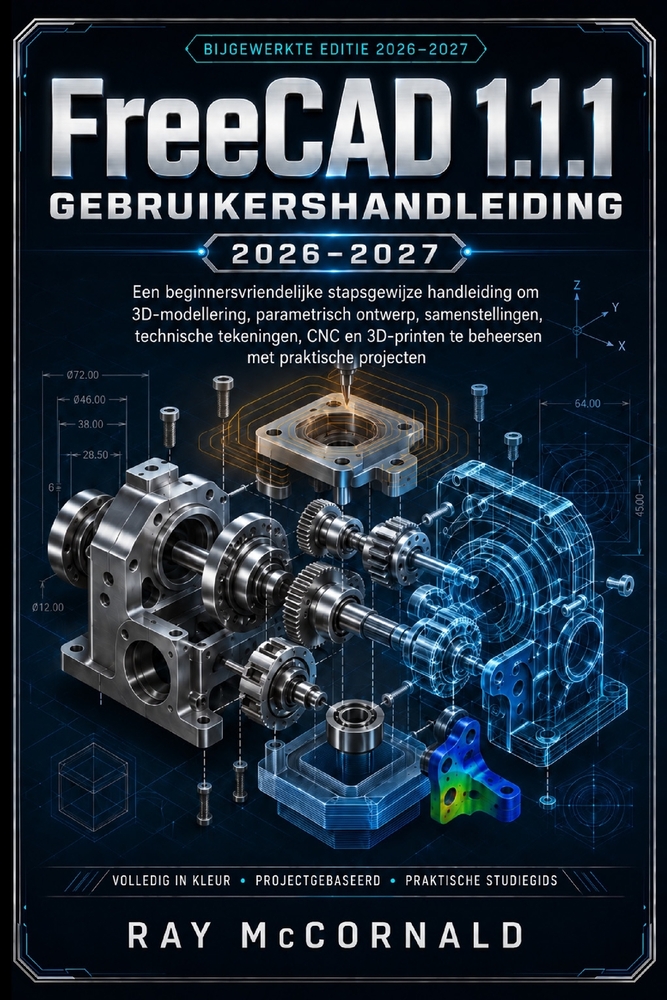 FreeCAD 1.1.1 Gebruikershandleiding 2026-2027: Een beginnersvriendelijk stappenplan om 3D-modellering, parametrisch ontwerp, assemblage, technische te cover