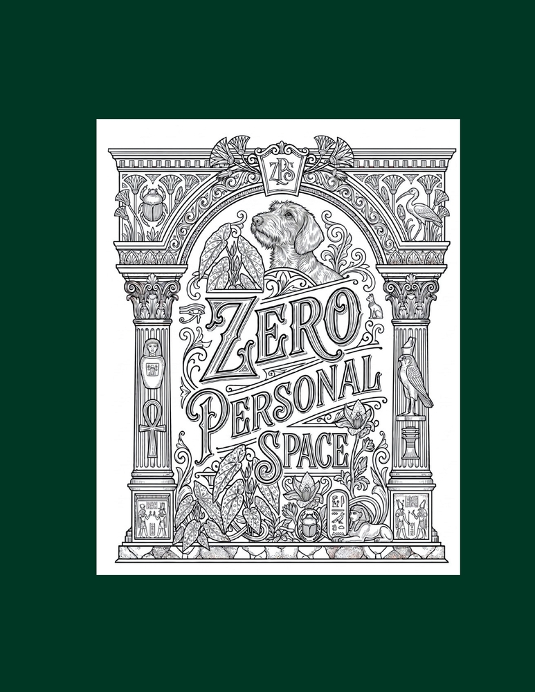 Zero personal space: a book for an awkward wire-haired dachshund, exploring maximalist "cabinet of curiosities" in grand rooms with hidden gems in eve cover