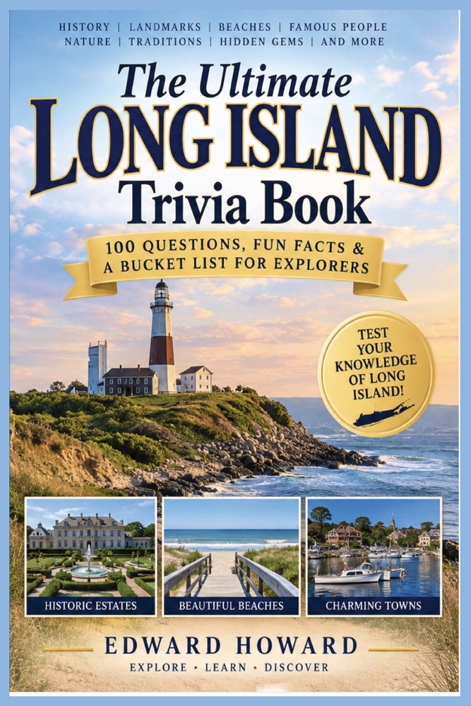 The Ultimate Long Island Trivia Book: 100 Fascinating Questions About History, Beaches, Famous People, Landmarks, Nature, Local Culture & Hidden Gems cover