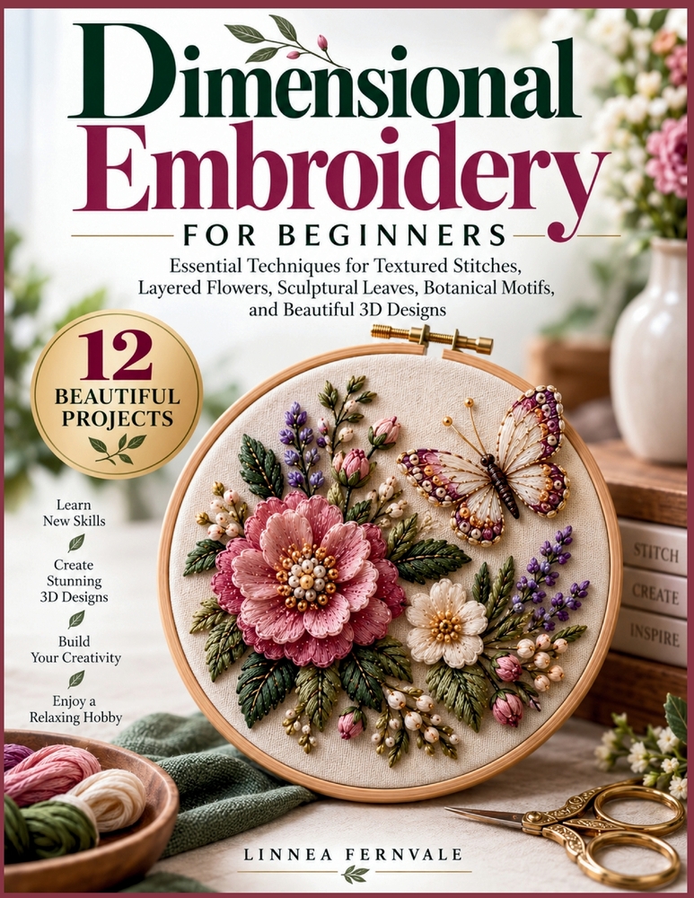 Dimensional Embroidery for Beginners: Essential Techniques for Textured Stitches, Layered Flowers, Sculptural Leaves, Botanical Motifs, and Beautiful cover