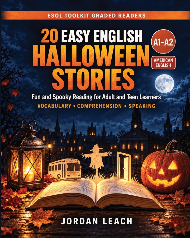 20 Easy English Halloween Stories: An A1-A2 American English Graded Reader for Adult and Teen English Learners with Vocabulary, Comprehension Question cover