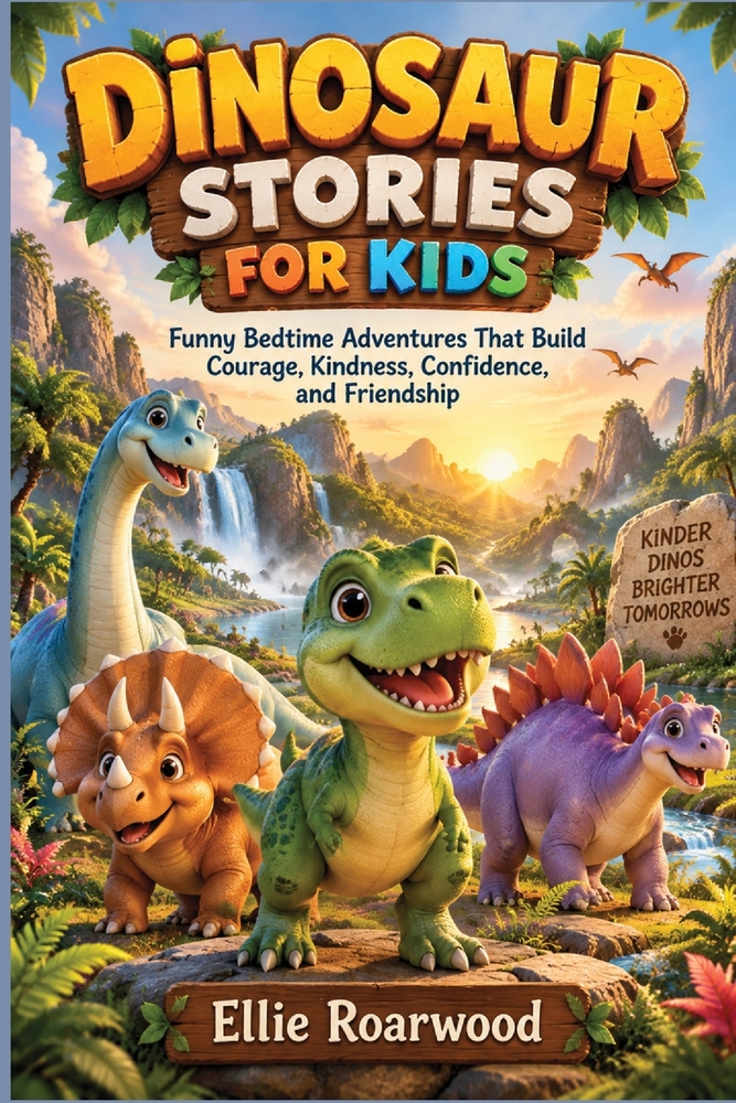 Dinosaur stories for Kids: Funny Bedtime Adventures That Build Courage, Kindness, Confidence and Friendship cover