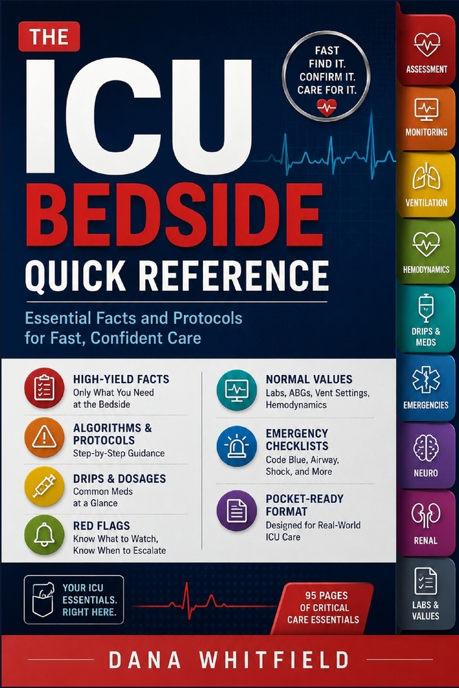 The ICU Bedside Quick Reference: Emergency Algorithms, Drip Titration, Ventilator Settings, ABG Patterns, Critical Lab Values and Bedside Scales for C cover