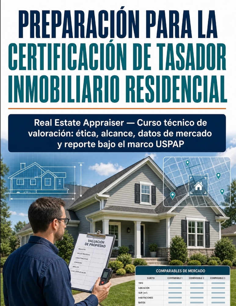 Preparación para la Certificación de Tasador Inmobiliario Residencial: Real Estate Appraiser - Curso técnico de valoración: ética, alcance, datos de m cover