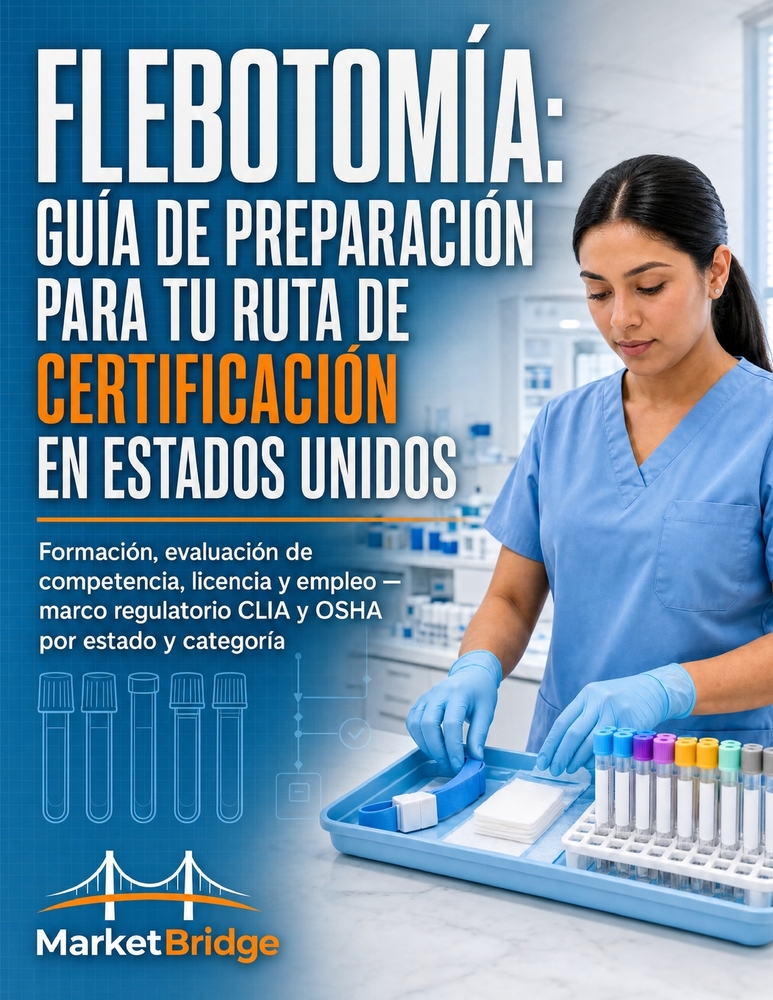 Flebotomía: Guía de Preparación para tu Ruta de Certificación en Estados Unidos: Formación, evaluación de competencia, licencia y empleo - marco regul cover