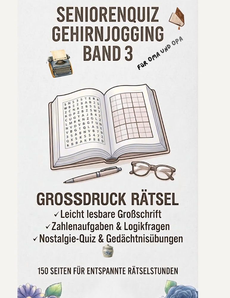 Seniorenquiz- Gehirnjogging BAND 3: Großdruckrätsel Zahlenaufgaben und Logikfragen auf 150 Seiten Rätselspaß für Oma und Opa cover