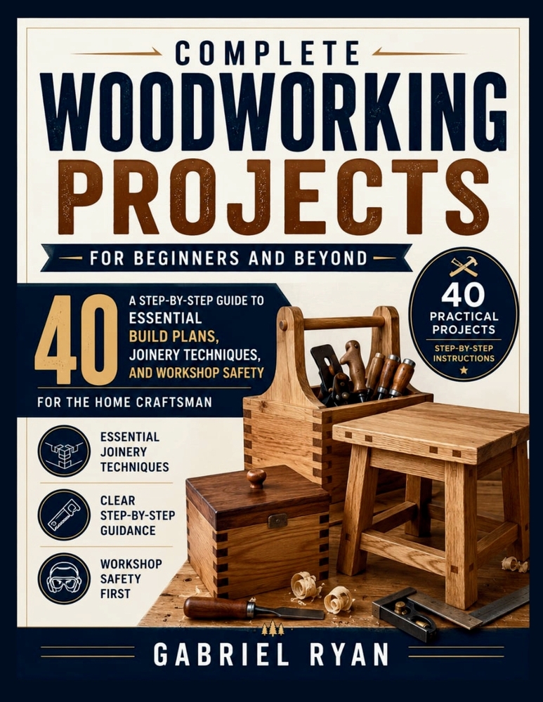 Complete Woodworking Projects for Beginners and Beyond: A Step-by-Step Guide to 40 Essential Build Plans, Joinery Techniques, and Workshop Safety for cover