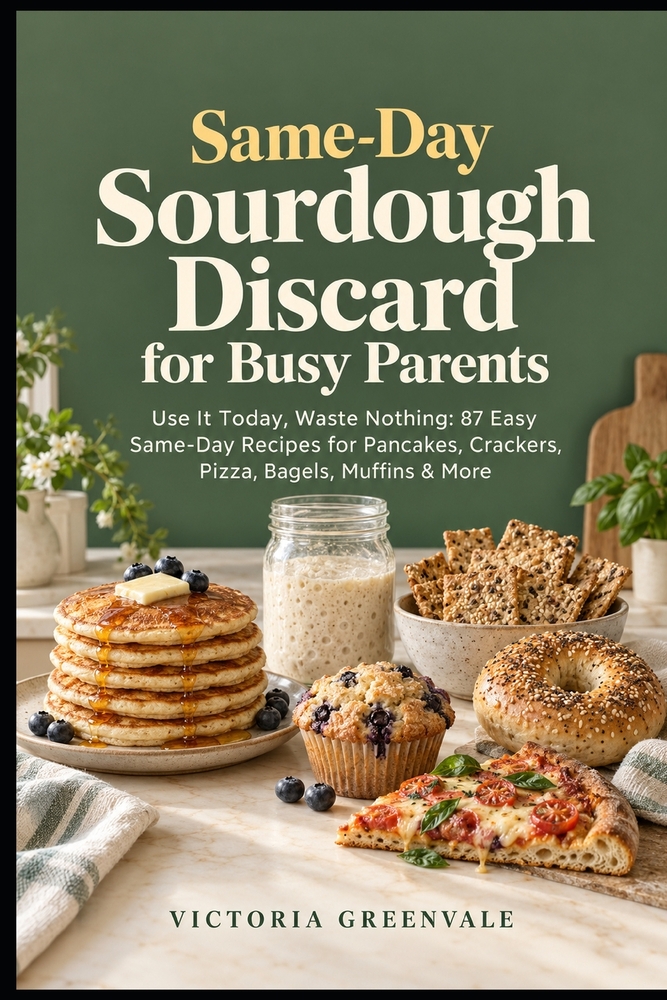Same-Day Sourdough Discard for Busy Parents: Use It Today, Waste Nothing: 87 Easy Same-Day Recipes for Pancakes, Crackers, Pizza, Bagels, Muffins & Mo cover