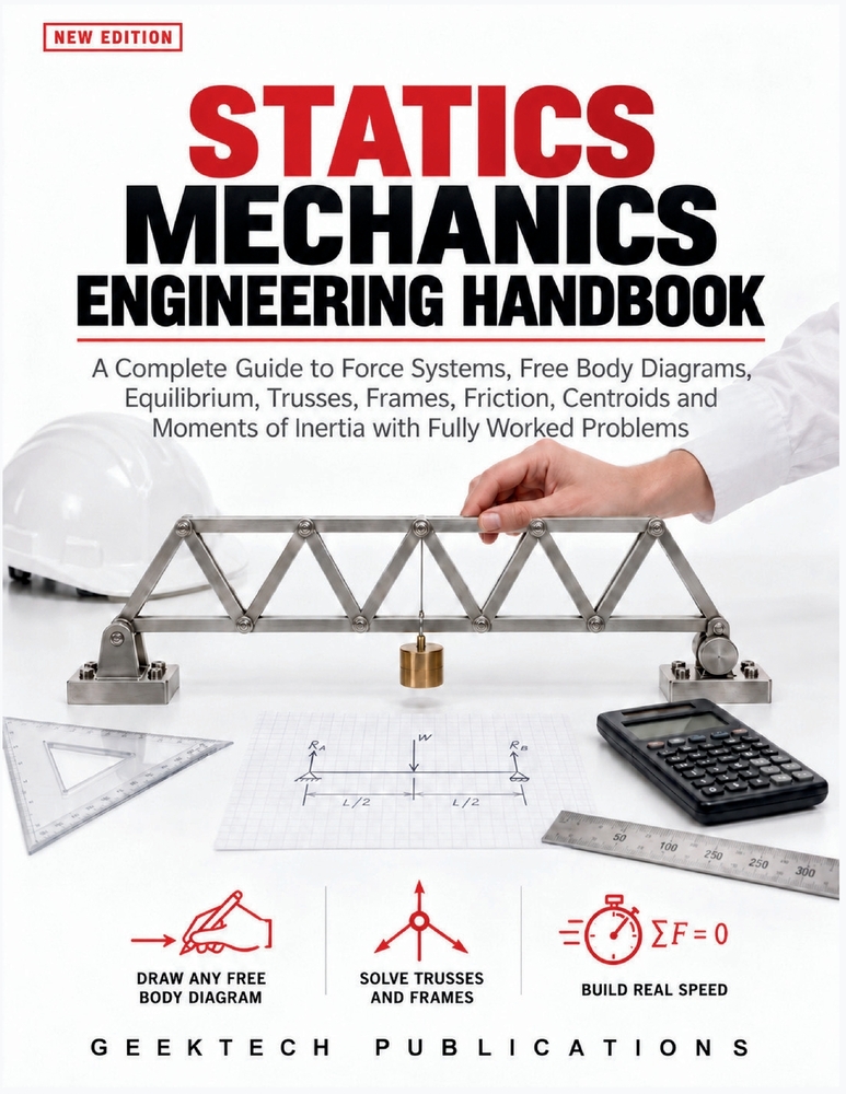 Statics Mechanics Engineering Handbook: A Complete Guide to Force Systems, Free Body Diagrams, Equilibrium, Trusses, Frames, Friction, Centroids and M cover
