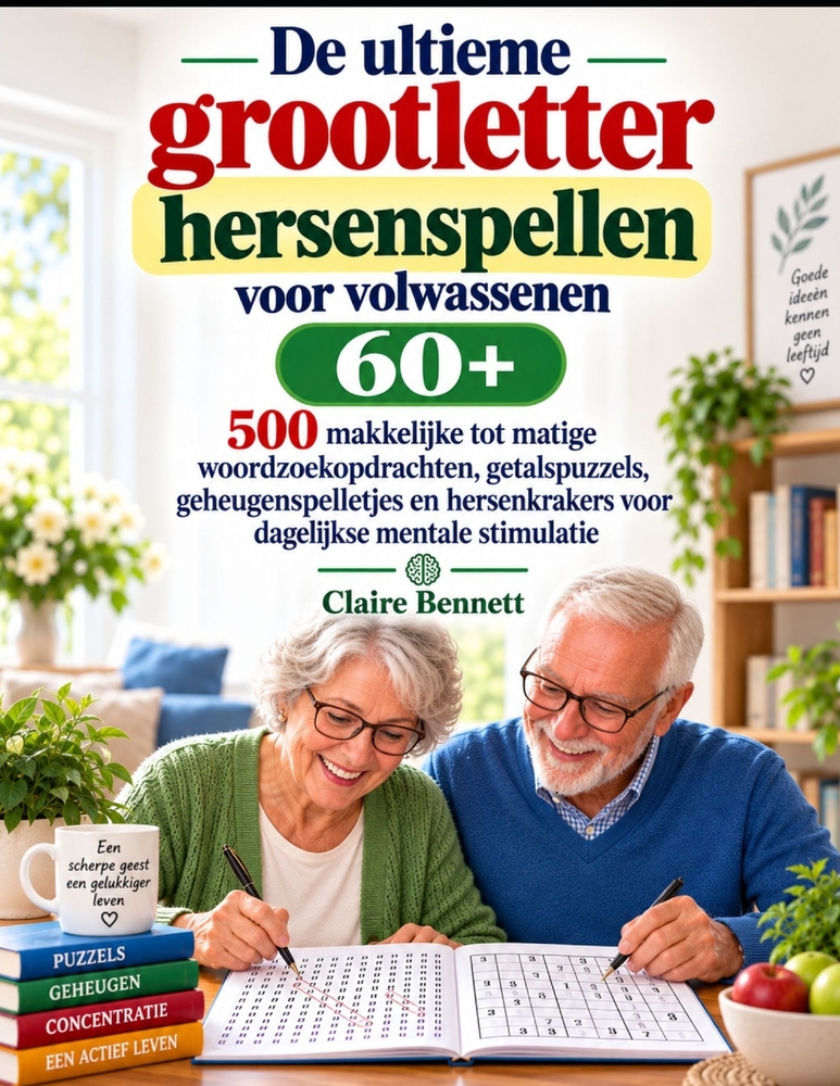 De ultieme grootletter hersenspellen voor volwassenen 60+: 500 makkelijke tot matige woordzoekopdrachten, getalspuzzels, geheugenspelletjes en hersenk cover