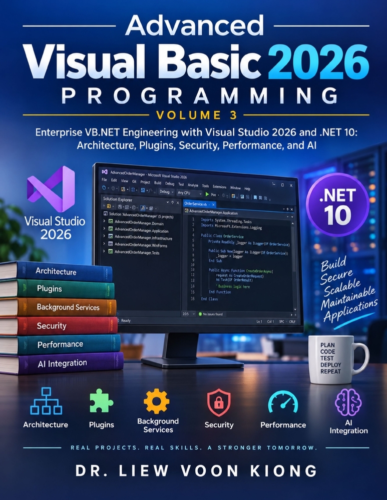 Advanced Visual Basic 2026 Programming, Volume 3: Enterprise VB.NET Engineering with Visual Studio 2026 and .NET 10: Architecture, Plugins, Security, cover
