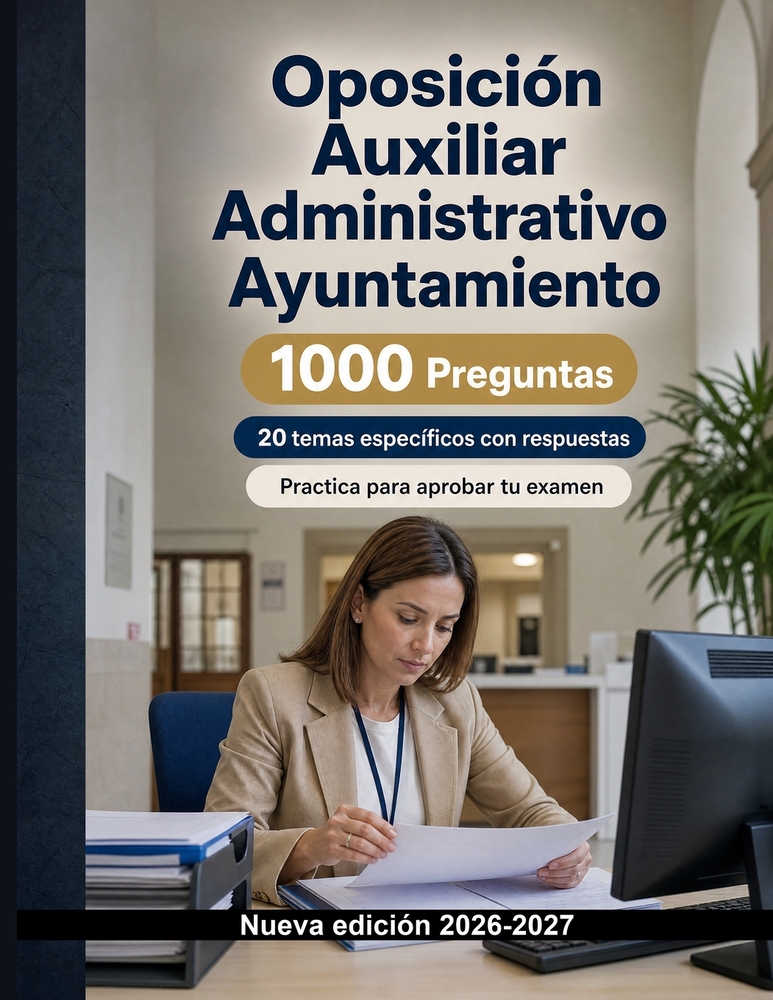 Oposición Auxiliar Administrativo Ayuntamiento (2026/2027): Pack de estudio: 1000 ítems verificados: Registro documental, sede electrónica, expediente cover